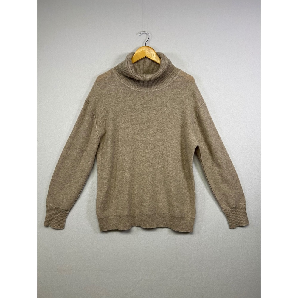 Quiet Luxury Free People Womens Med Tan 100% Cashmere Turtleneck Sweater Relaxed